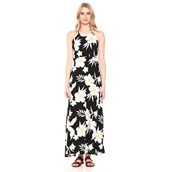 28 PALMS Floral Black White Yellow Halter Look Maxi Dress - Picture 1 of 14